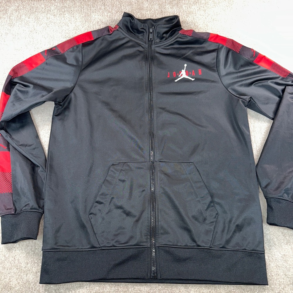 Jordan Boys XL Track Jacket Black Red Plaid Jumpman Full Zip Mock Neck 6789